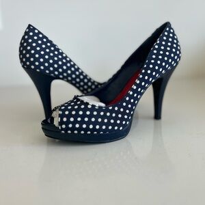 Nine West Danee, Navy Polka Dot, Peep Toe Heels